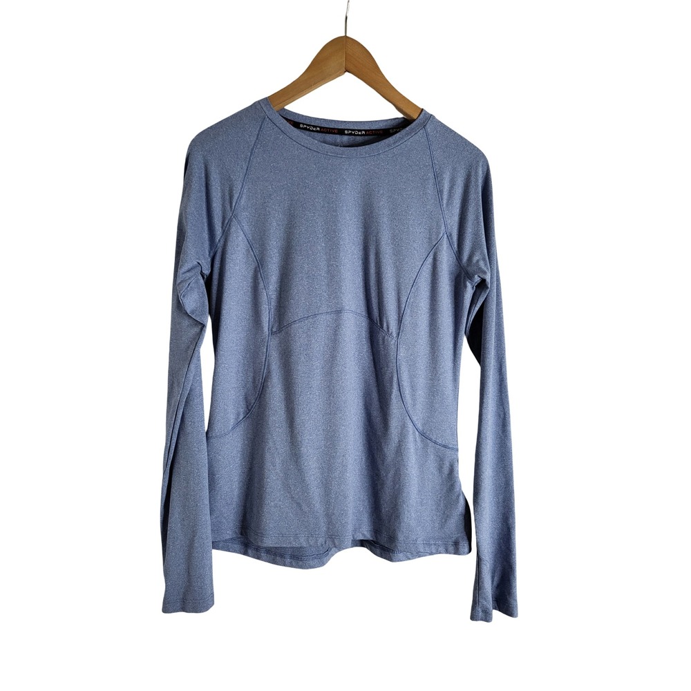 Spyder Active Blue Heathered Long Sleeve Workout Top Zip Pocket Size M Gorpcore